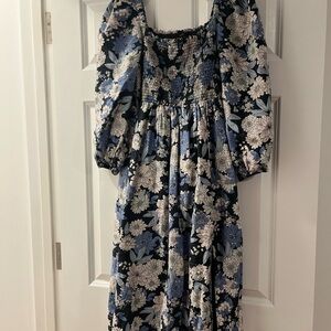 J. Crew Black and Blue Floral Midi Dress